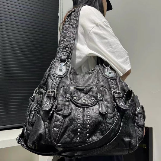 Black leather handbag