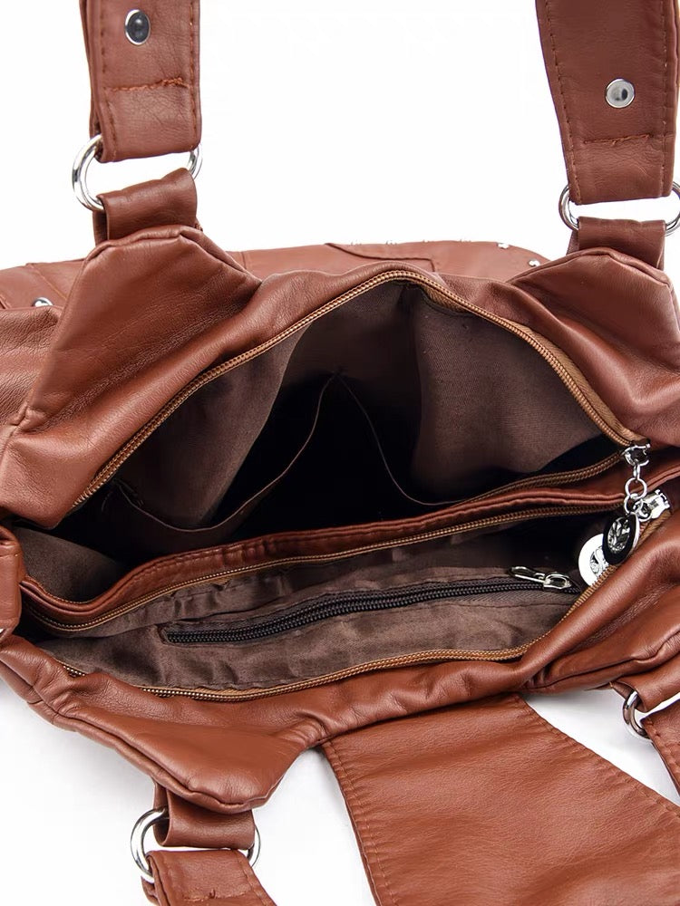 Silver buckle brown handbag