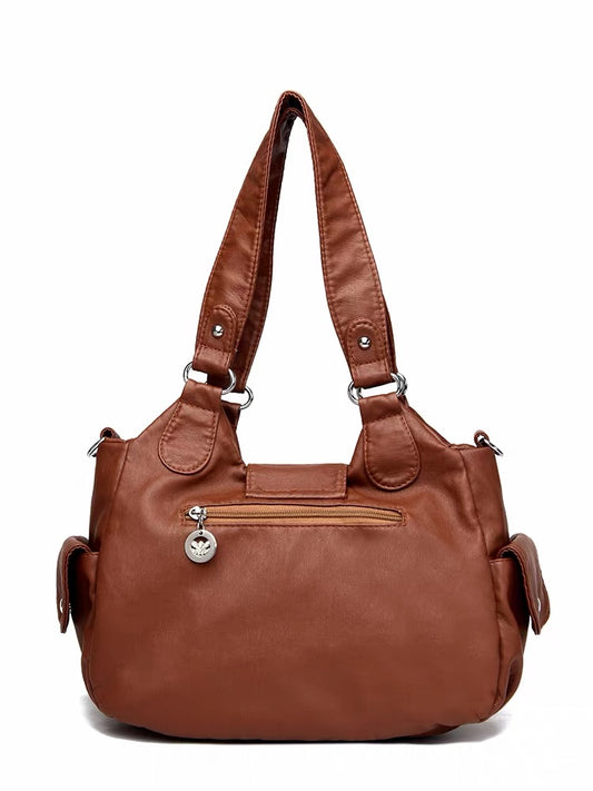 Silver buckle brown handbag