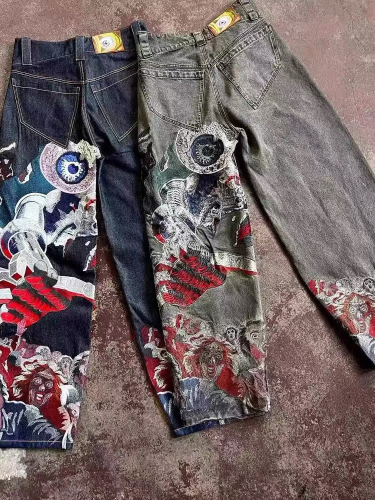Embroidered eyeball jeans