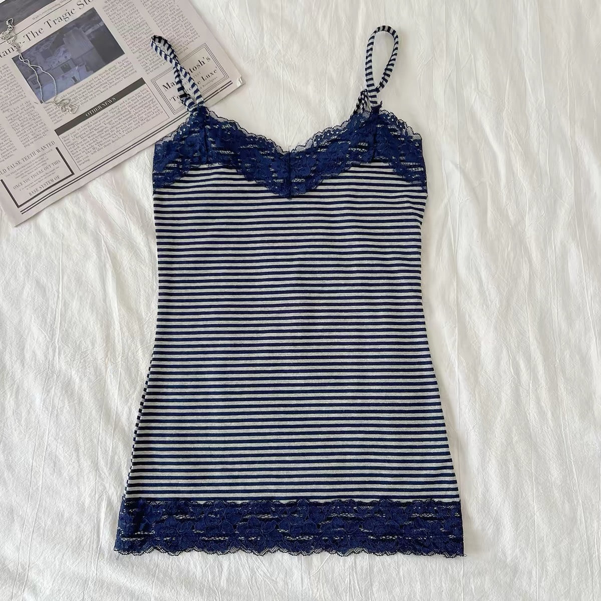 Striped Lace-trim cami