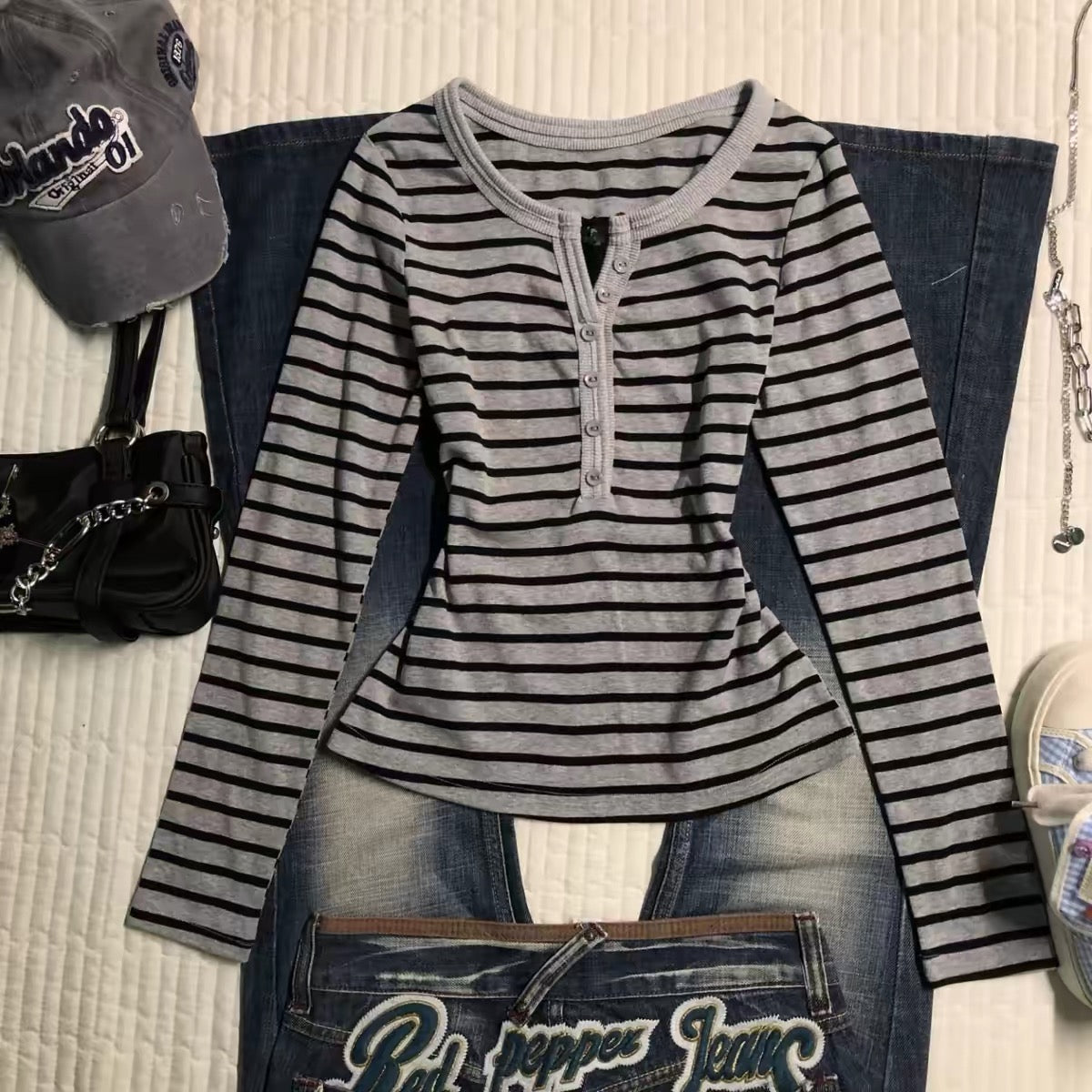 striped henley long sleeve