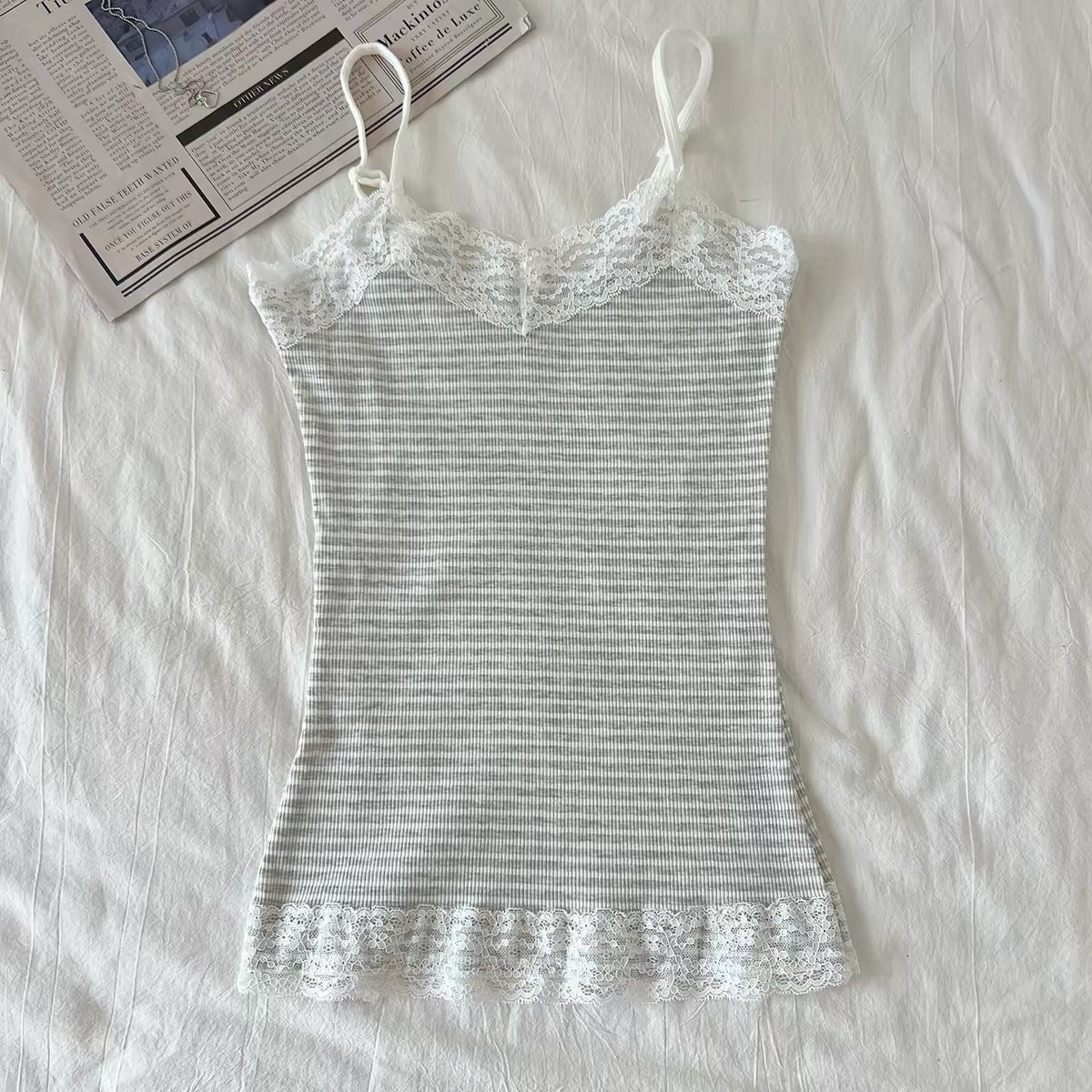 Striped Lace-trim cami