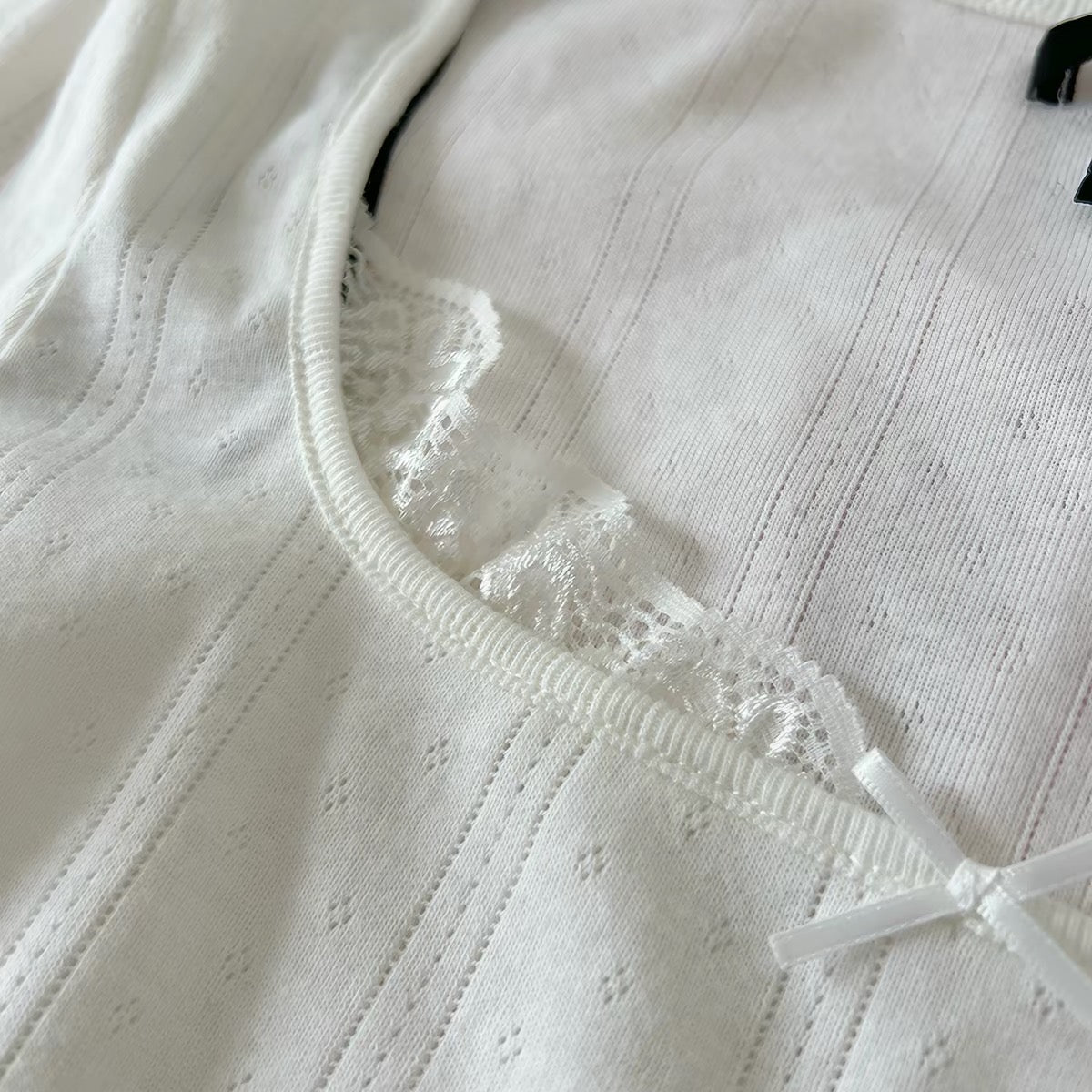 Pointelle Lace-Trim Long Sleeve