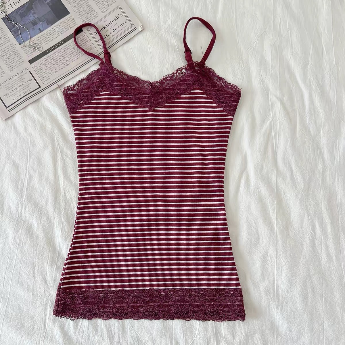 Striped Lace-trim cami