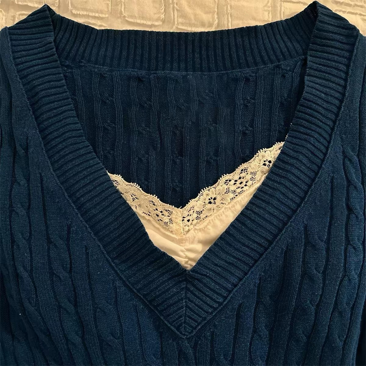 blue knitted long sleeve