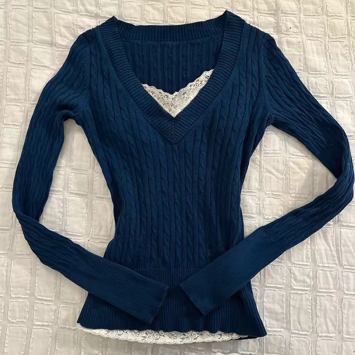 blue knitted long sleeve