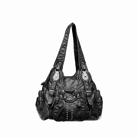 Black leather handbag