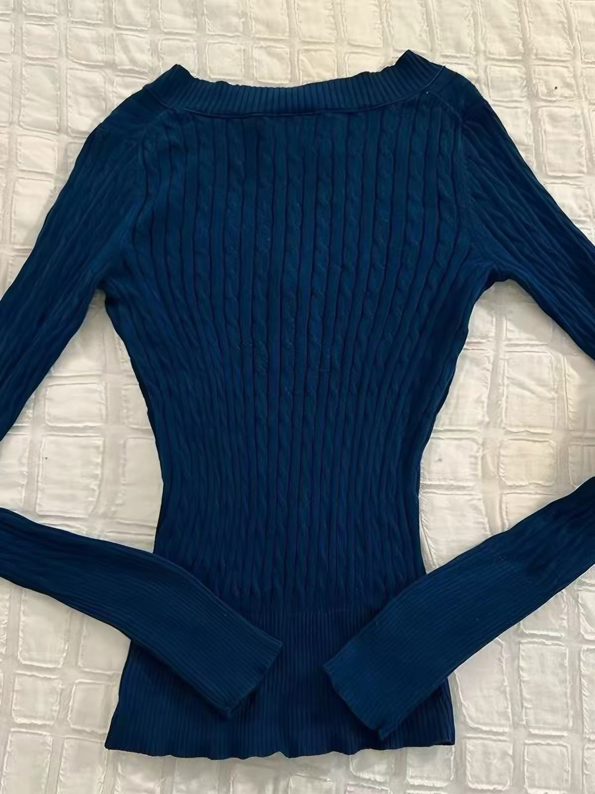 blue knitted long sleeve