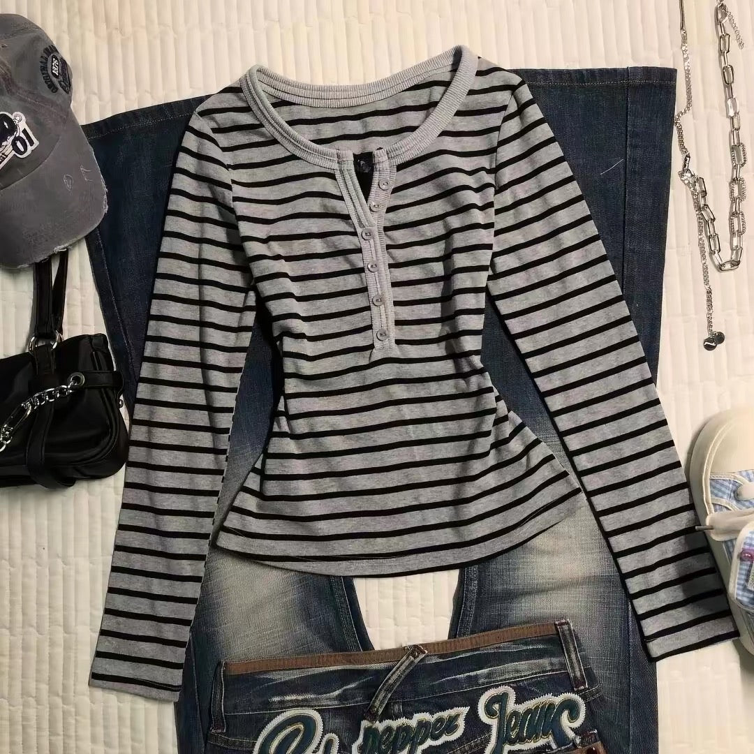 striped henley long sleeve