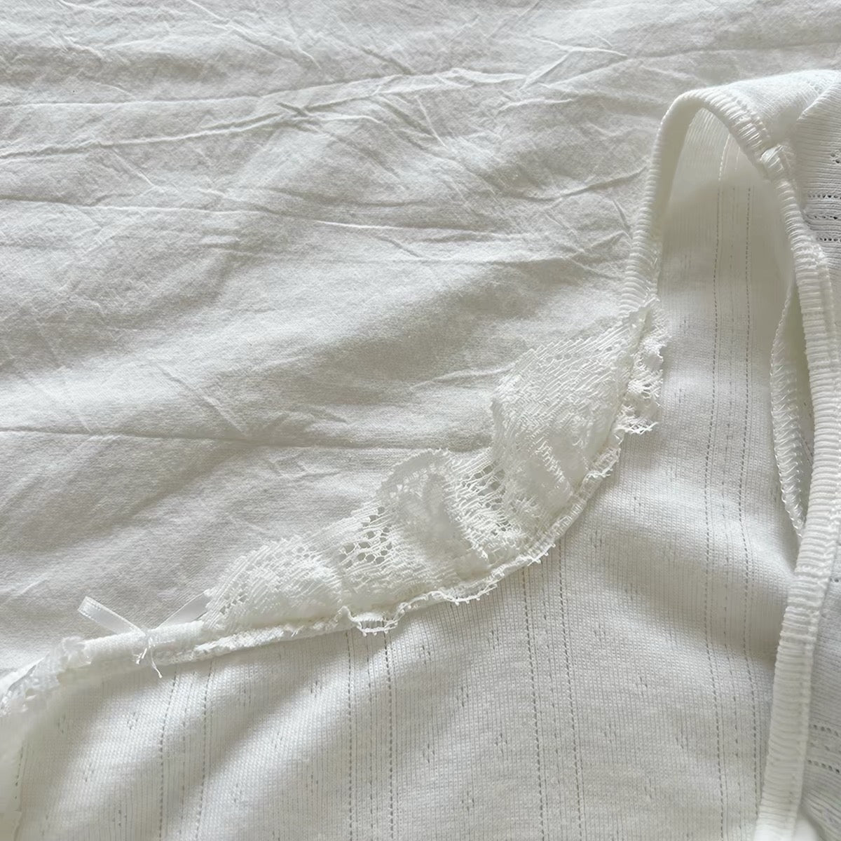 Pointelle Lace-Trim Long Sleeve