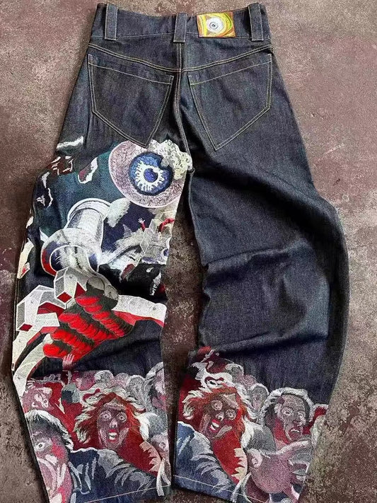 Embroidered eyeball jeans