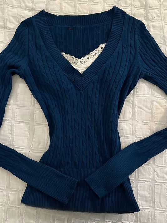 blue knitted long sleeve