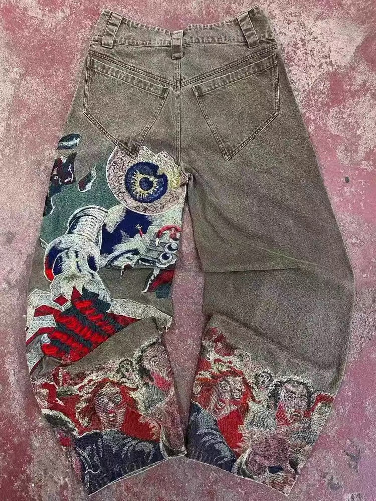 Embroidered eyeball jeans